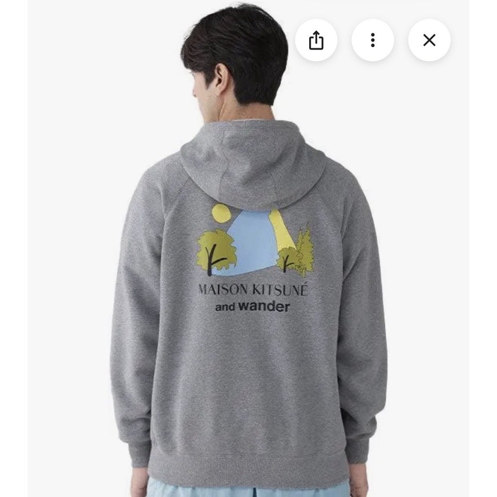 And Wander X Maison Kitsune Dry Cotton Sweat Hoodie Graphic Japan Streetwear
